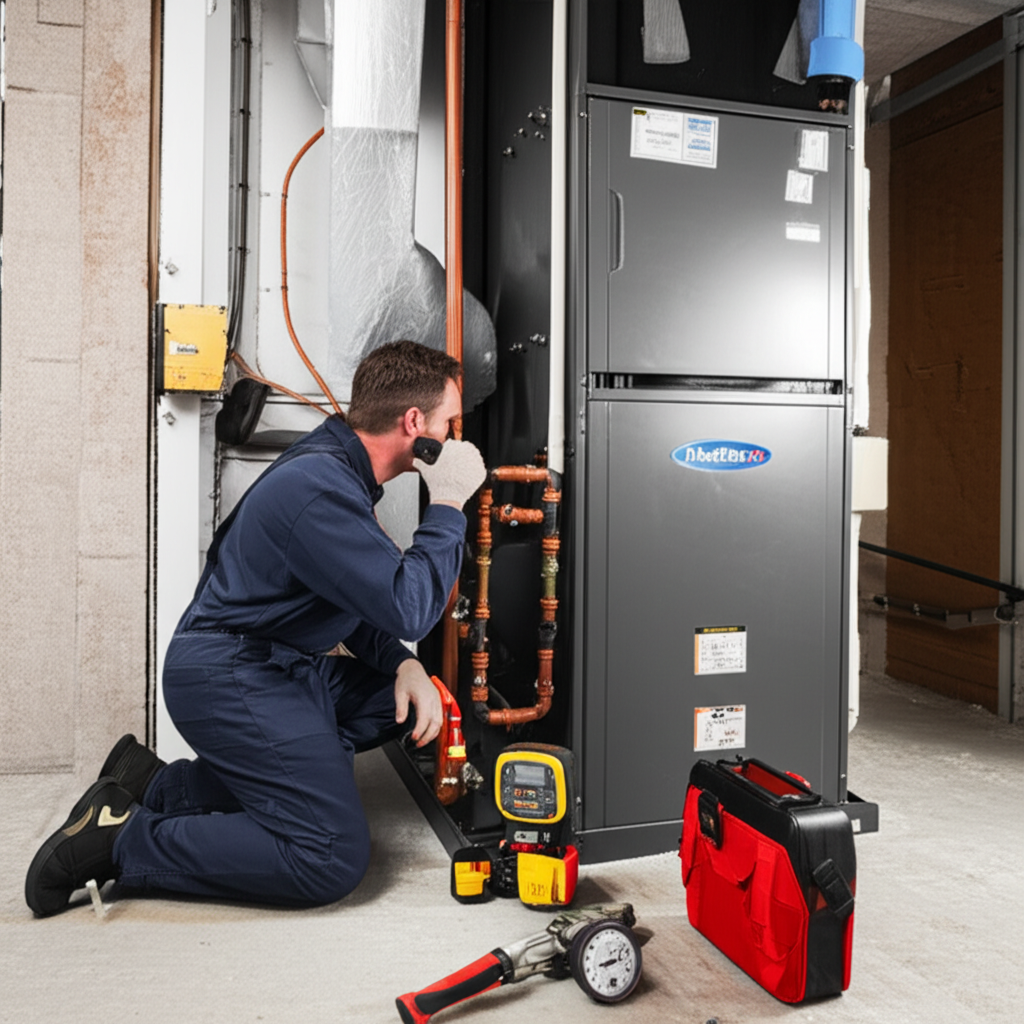 Indoor HVAC air handler unit in utility room