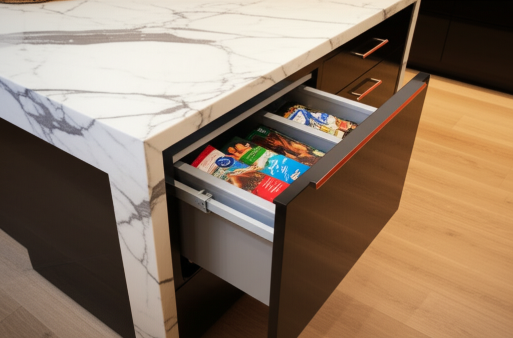 Sub-Zero freezer drawer unit in kitchen island