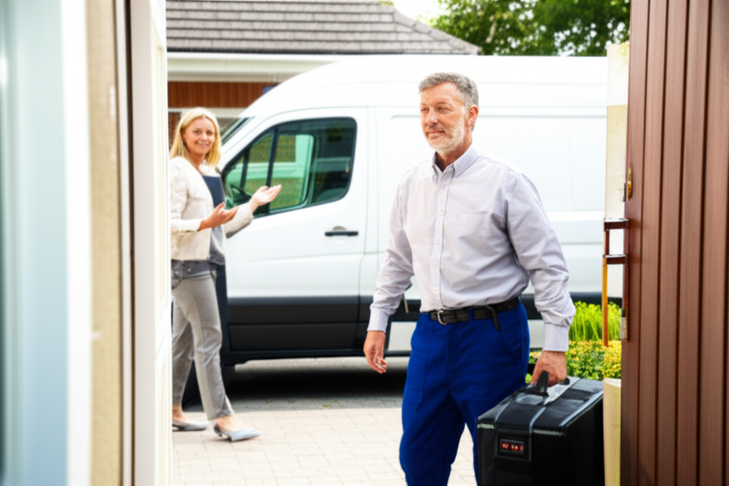 Professional appliance repair technician servicing luxury appliances