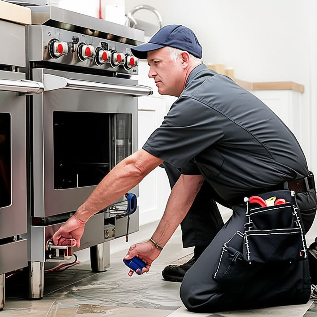 Technician servicing Wolf professional range